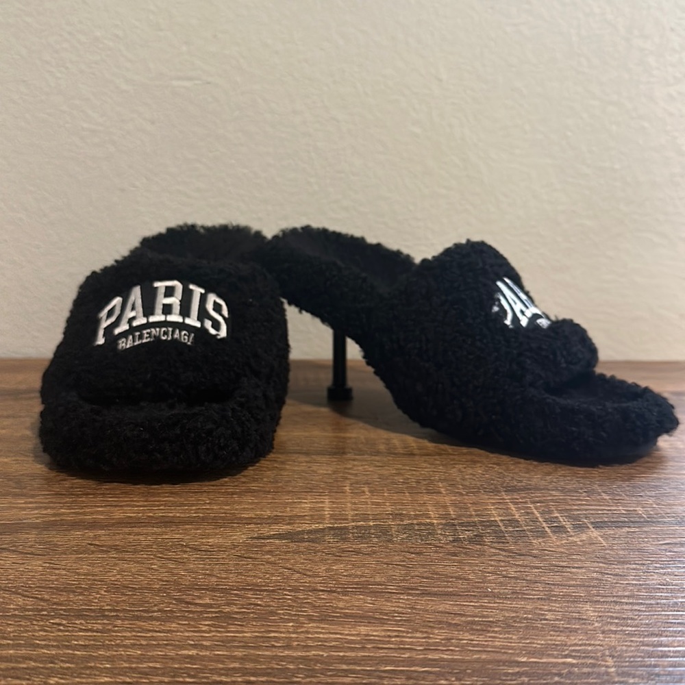 New Balenciaga fur, heals shoes. Never been worn.